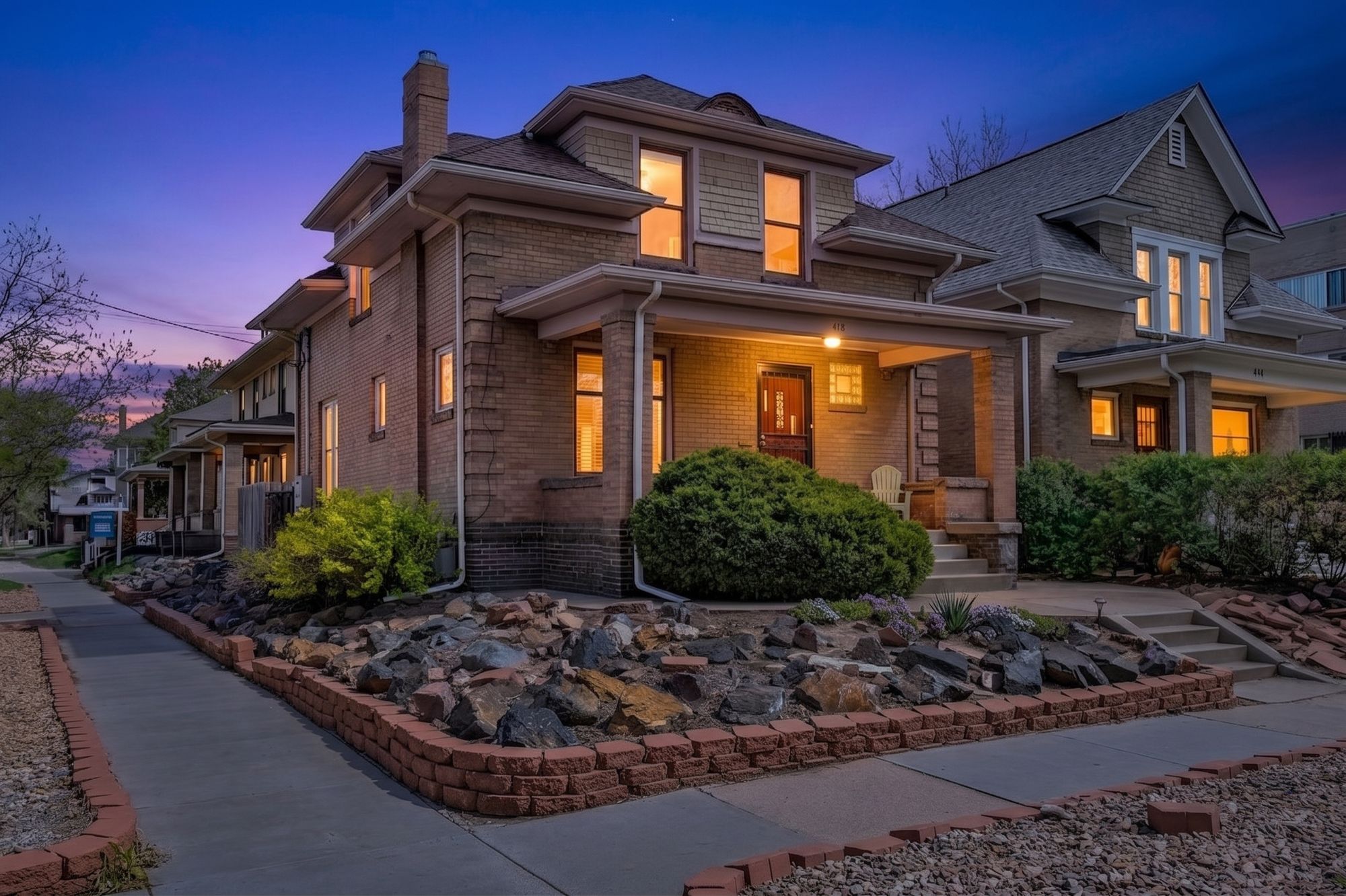 478 N Logan Street at dusk, on the landscaped corner at 5th and Logan